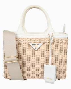 Bolsa Prada Tote em Vime Com Placa de Logo Off White