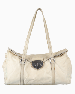 Bolsa Prada Sound Lock Tessuto Bege