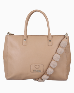 Bolsa Love Moschino Tote Pom Pom Bege