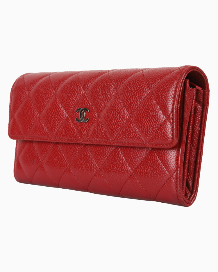 Carteira Chanel Original Flap Caviar Vermelha Feminina