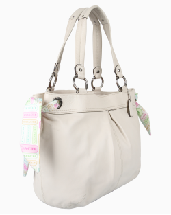 Bolsa Coach Tote Lenço Couro Off White
