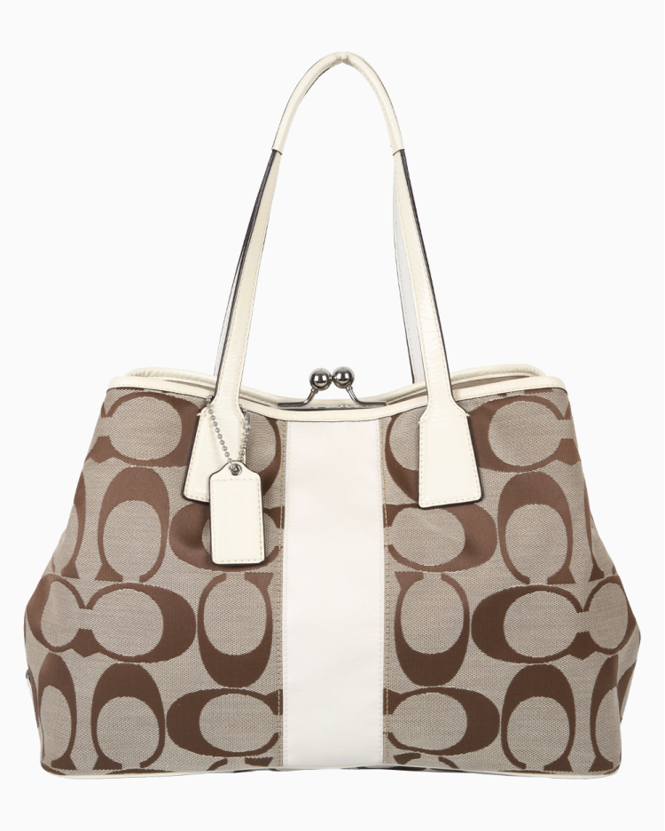 Bolsa Coach Original Vintage Kisslock Tote In Signature Off White