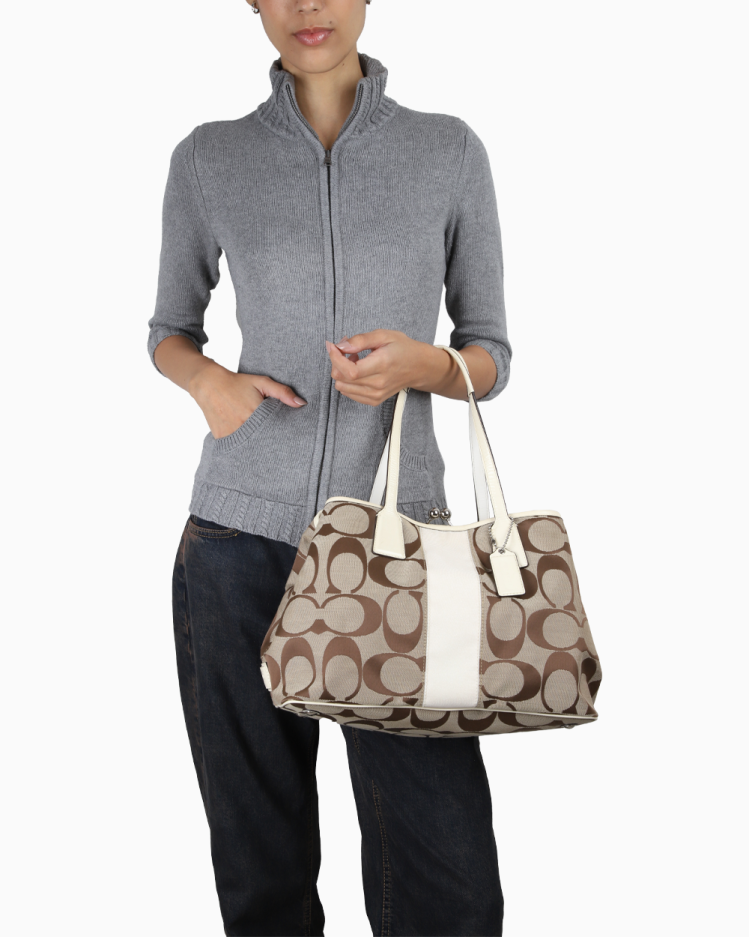 Bolsa Coach Original Vintage Kisslock Tote In Signature Off White