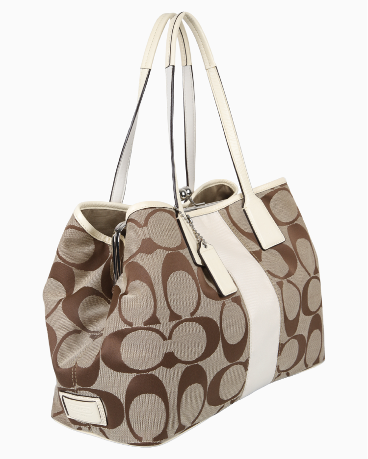 Bolsa Coach Original Vintage Kisslock Tote In Signature Off White