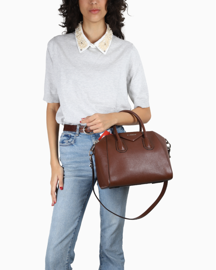 GIVENCHYレザーハンドバッグ(ダークブラウン) Bolsa Givenchy Original Antigona Marrom Feminina