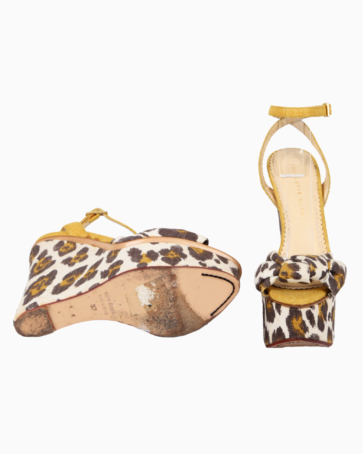 Sandália Charlotte Olympia Original Anabela Animal Print Feminina