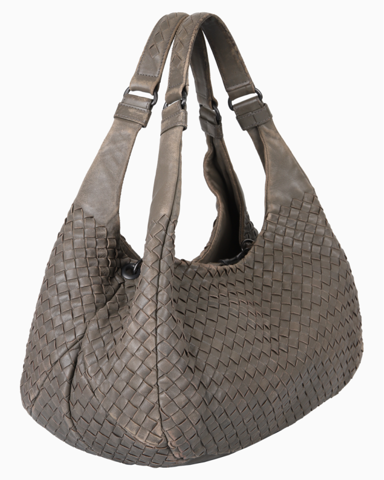 Bolsa Bottega Veneta Original Nappa Woven Campana Cinza Feminina