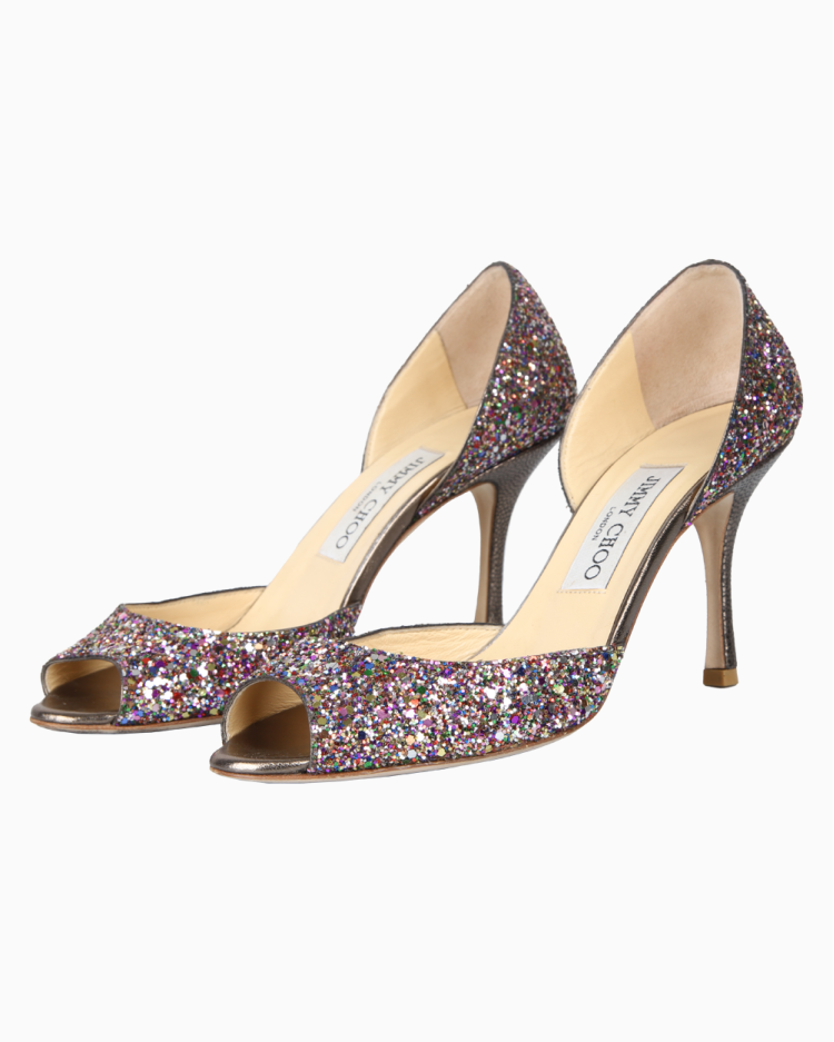 Sapato Jimmy Choo Original Peep Toe D'Orsay Glitter Colorido Feminino
