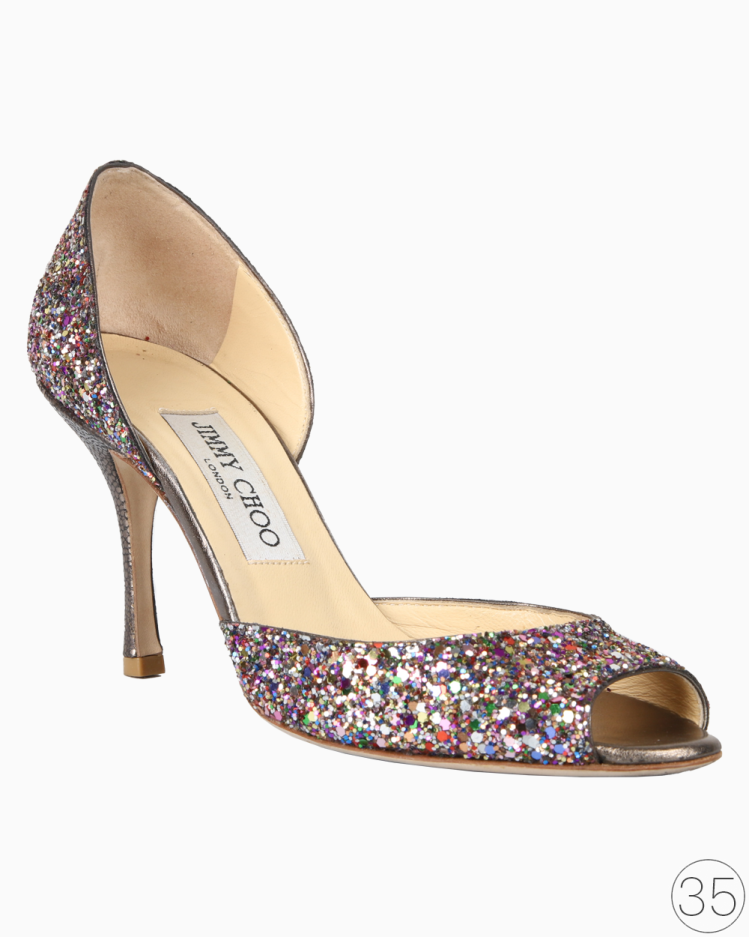 Sapato Jimmy Choo Original Peep Toe D'Orsay Glitter Colorido Feminino