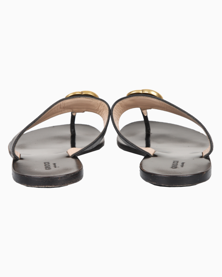 Sandália Gucci Original Rasteira Duplo G Couro Preta Feminina