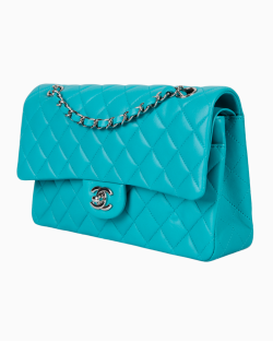 Bolsa Chanel Classic Double Flap Média Turquesa