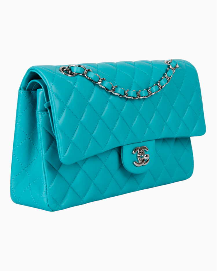 Bolsa Chanel Original Classic Double Flap Média Turquesa Feminina