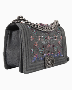 Bolsa Chanel Boy Cristais Média Cinza