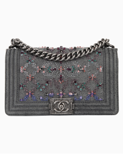 Bolsa Chanel Boy Cristais Média Cinza