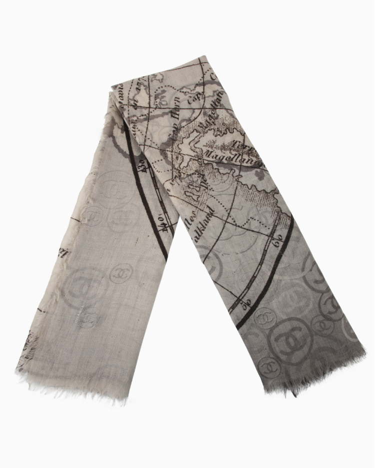 Xale Chanel Original Cashmere Estampado Cinza Feminino