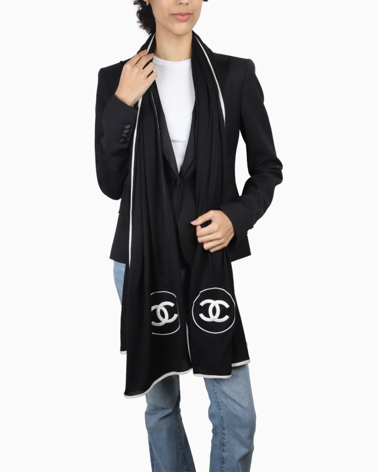Xale Chanel Original Cashmere CC Bordado Feminino