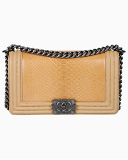 Bolsa Chanel Boy Média Python Bege