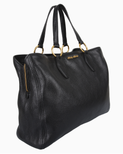 Bolsa Miu Miu Vitello Daino Tote Preta