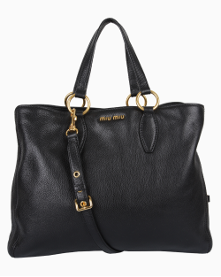 Bolsa Miu Miu Vitello Daino Tote Preta