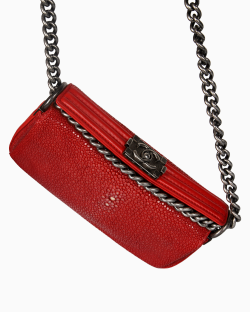 Bolsa Chanel Boy Galuchat Stingray Mini Vermelha