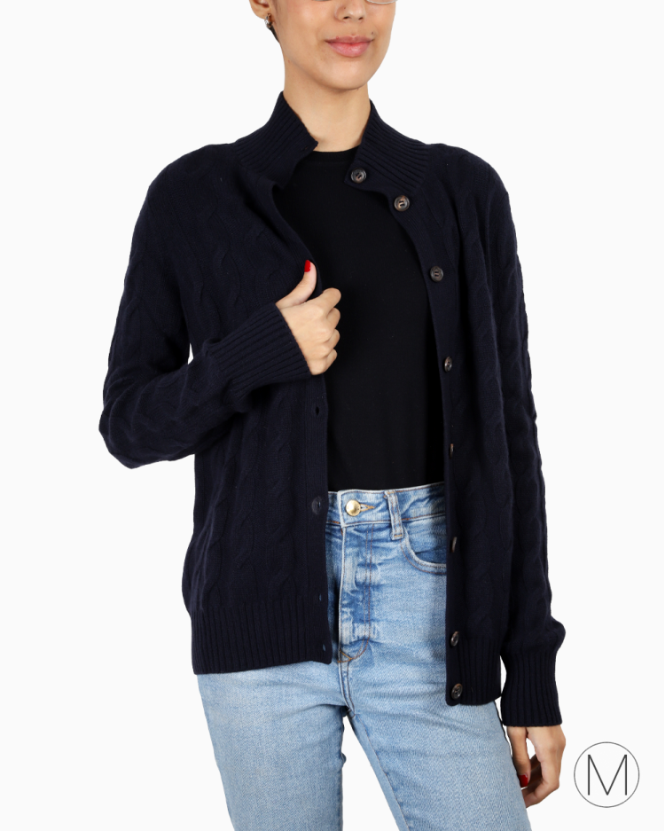 Cardigan Loro Piana Original Cashmere Azul Marinho Feminino
