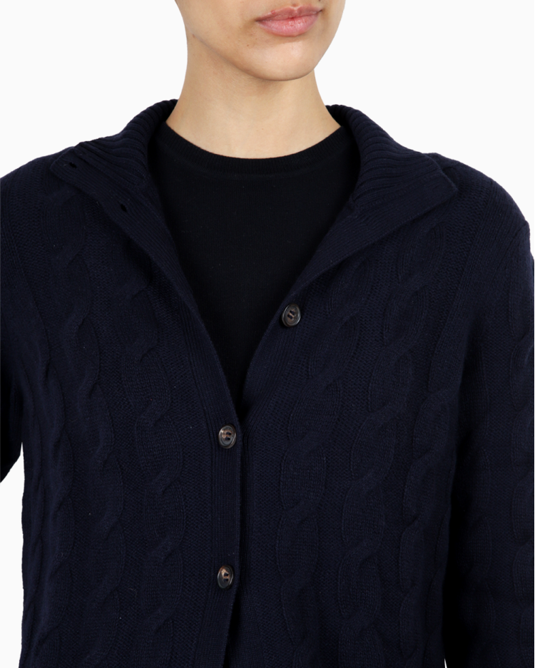 Cardigan Loro Piana Original Cashmere Azul Marinho Feminino