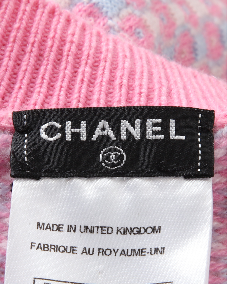 Cardigan Chanel Original Cashmere Azul e Rosa Claro Feminina