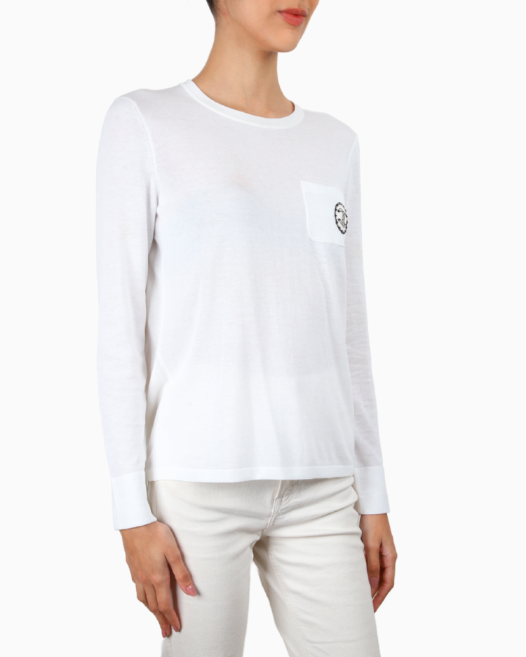 Blusa Chanel Original Manga Longa CC Bordada Branca Feminina