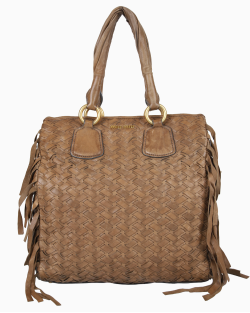 Bolsa Miu Miu Entrelaçada Franjas Marrom