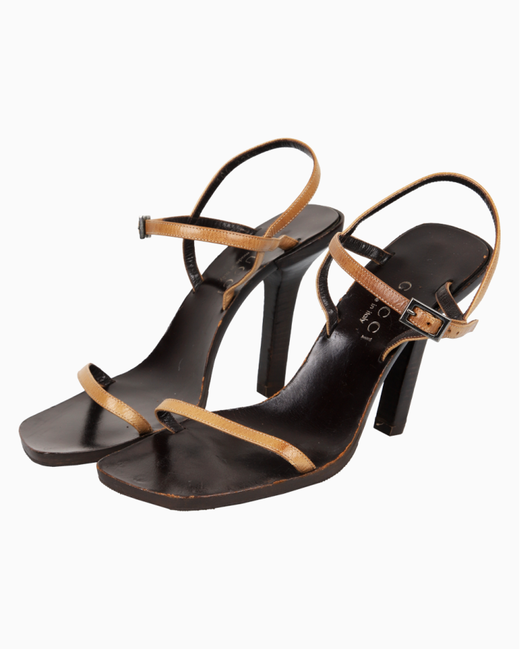Sandália Gucci Original Tira Couro Marrom Feminina