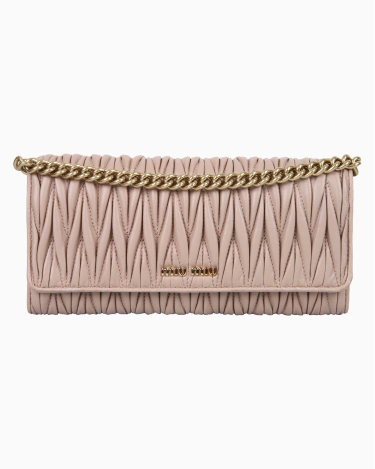 Bolsa Miu Miu Original Wallet On Chain Matelassê Nude Feminina