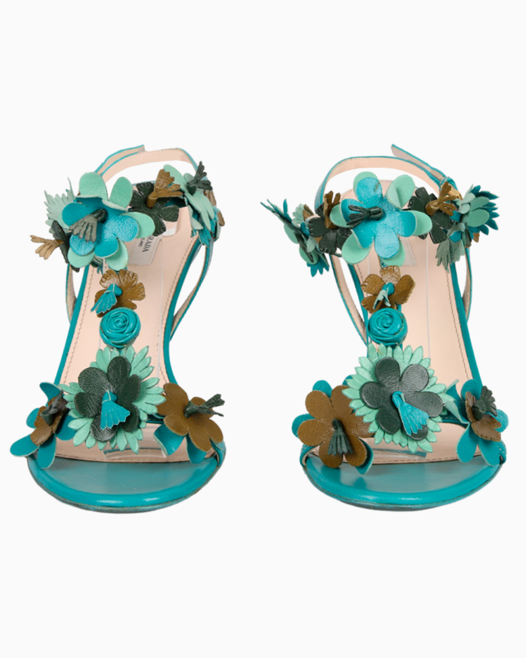 靴 Prada Flower Motif Sandals Green 37 Rare Sandália Prada Original Flores Verde