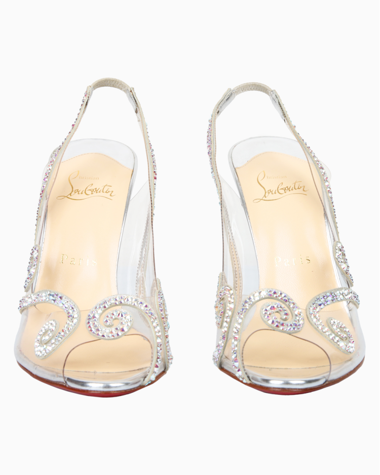 Sapato Christian Louboutin Original Au Hameau Strass Prata Feminino