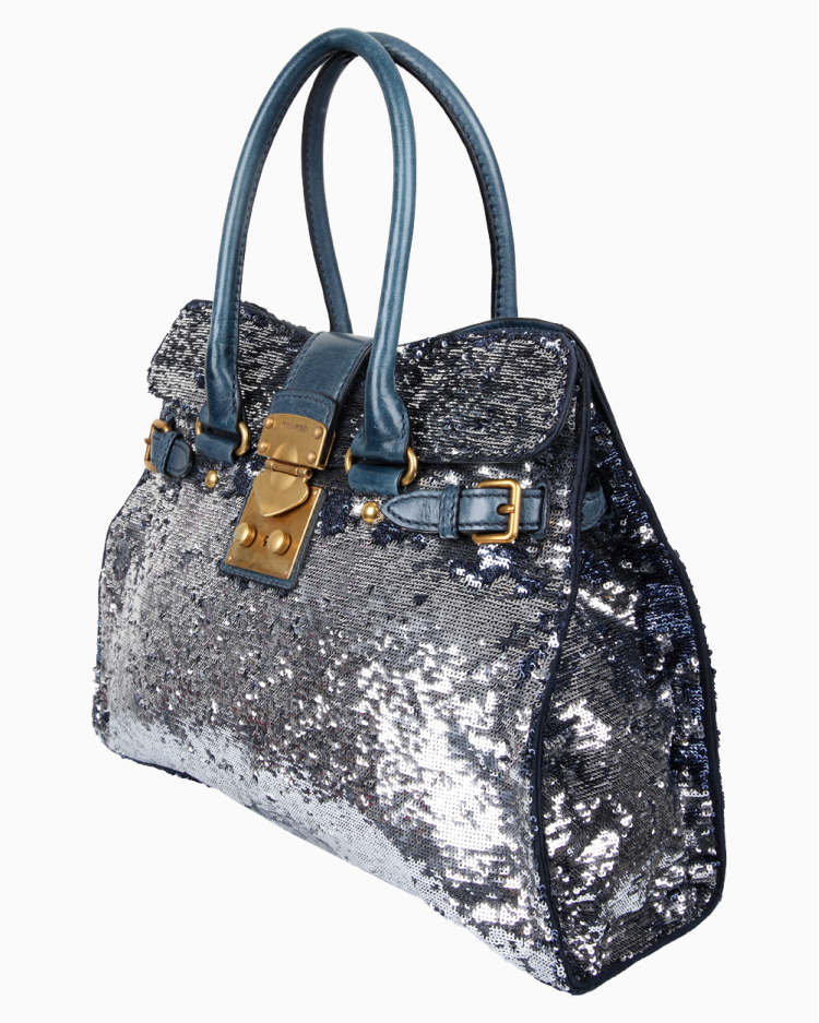Bolsa Miu Miu Original Sequin Azul Marinho Feminina