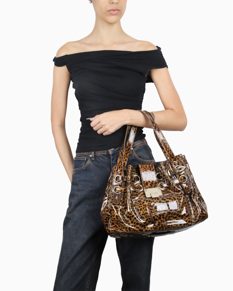 JIMMY CHOO RAMONA ラモナ レザー トートバッグ リング金具 Bolsa Jimmy Choo Original Ramona Verniz Animal Print Feminina