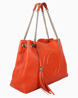 Bolsa Gucci Soho Chain Tote Couro Laranja
