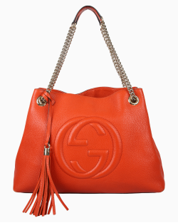 Bolsa Gucci Soho Chain Tote Couro Laranja