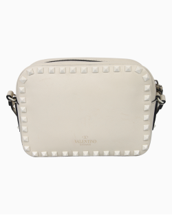 Bolsa Valentino Rockstud Câmera Couro Off White