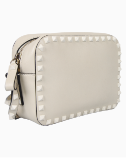 Bolsa Valentino Rockstud Câmera Couro Off White