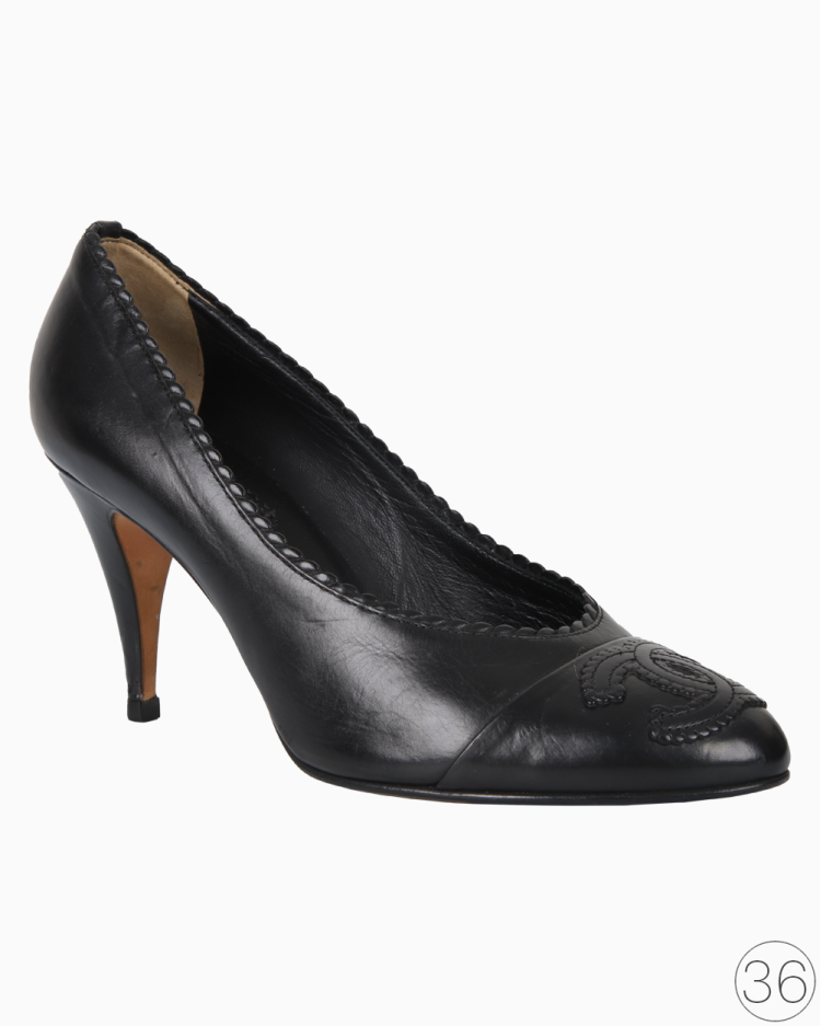 Sapato Chanel Original CC Couro Preto Feminino