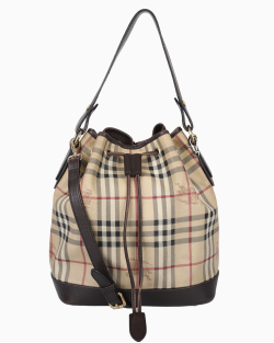 Bolsa Burberry Haymarket Bucket Coated Canvas Check Marrom