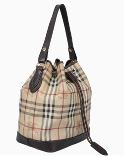 Bolsa Burberry Haymarket Bucket Coated Canvas Check Marrom