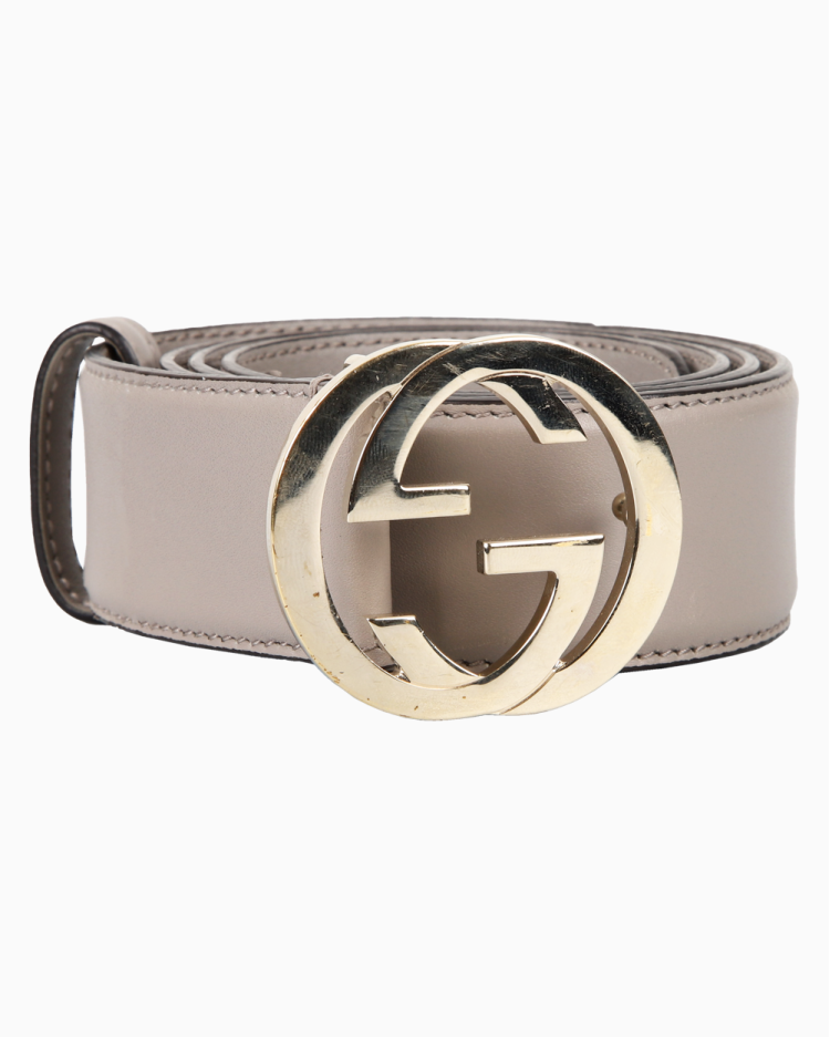 Cinto Gucci Original GG Interlocking Couro Cinza Feminina