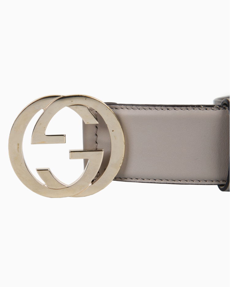 Cinto Gucci Original GG Interlocking Couro Cinza Feminina