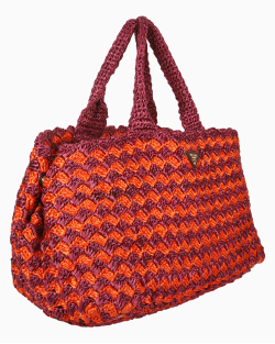 Bolsa Prada Canapa Tote Raffia Crochet Bicolor