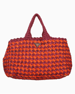 Bolsa Prada Canapa Tote Raffia Crochet Bicolor