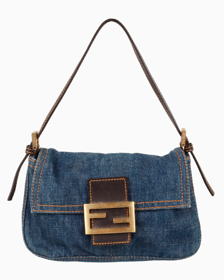 Bolsa Fendi Original Denim Mama Baguette Azul Feminina