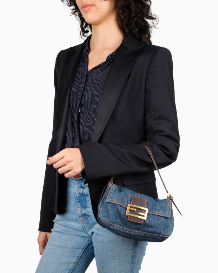 Bolsa Fendi Original Denim Mama Baguette Azul Feminina