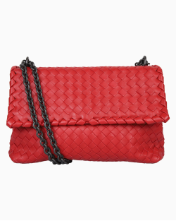 Bolsa Bottega Veneta Olimpia Intrecciato Vermelha