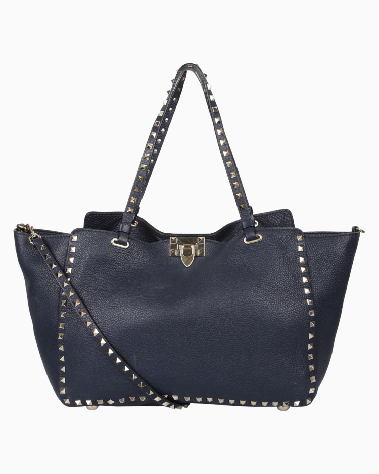 Bolsa Valentino Original Rockstud Trapeze Tote Azul Marinho Feminina